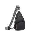 Small black PU leather chest bag with geometric woven strap and multiple zip pockets - Pure Black