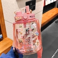 Pink large-capacity water bottle with straw, shoulder strap and cute cartoon 3D charms - 1300ml Pink Dual Drink With Stickers
