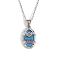 Silver tarot pendant necklace featuring XIX THE SUN engraving and turquoise stone inlay - Oval Tarot - The Sun / Steel