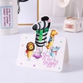 Cartoon animals greeting card with zebra and lion pattern for kids birthday and events - Savannah Animals