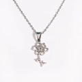 Silver stainless steel birth month flower pendant necklace on white background - October Steel