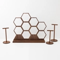 Walnut wood honeycomb earring display stand with three T-bar jewelry organizers - Honeycomb + 3 T-Bars