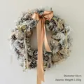 50cm snow-flocked Christmas wreath with champagne silk bow and festive ornaments - Champagne Gold Snowy Wreath (With Light) / Diameter 50CM