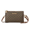 Brown leather crossbody bag with gold clover print and double zipper closure for women - Coffee