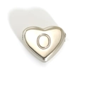 Polished silver heart-shaped stainless steel pendant with relief ring detail - Letter O Style (SP143S-O)