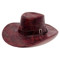 Cappello da cowboy rosso scuro con trama in pelle di coccodrillo e fibbia in metallo argento - Taglia unica(56-58cm) / Borgogna