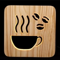 Square wood night light with hollowed coffee cup design and warm LED illumination - Coffee Bean/15cm