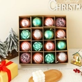 Makroaufnahme von 16er-Pack pinkfarbenen und blaugrünen 8 cm bruchsicheren Weihnachtskugeln - Stil 5 (Roségold und Blaugrün)