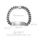 Silver stainless steel Cuban link bracelet with curved plate and size measurements - Silver (W-2-4)