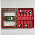 4-piece Christmas cutlery set with golden spoons, forks and Santa silicone handles - Gold 4PCS Set Red Box Style B (Machine Polished)