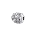 Detailed close-up of a silver-plated barrel charm bead with sparkling cubic zirconia inlay - Silver VZ464 Zirconia Bead