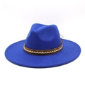 Royal blue wool fedora jazz hat with wide brim and braided decorative band - Blue