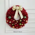 Couronne de Noël 45cm avec paillettes rouges, boules colorées et nœud doré - Couronne Rouge 45CM Style B (Sans Lumière)