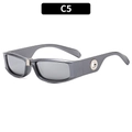 Modern grey rectangle sunglasses with silver metal bridge and hollow circular temple detail - Silver Frame Silver Lens