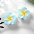 Pair of gradient blue and yellow resin frangipani flower earrings on white ceramic - Small Blue