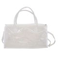 Clear PVC beach tote bag with white trim and detachable shoulder strap for travel - White