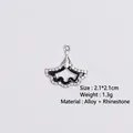 Ginkgo leaf pendant in silver alloy with black enamel and small white rhinestones - Style 5 Ginkgo Leaf / Silver
