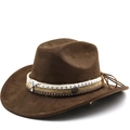 Chapeau de cowboy western marron en daim avec pendentif tête de buffle et rivets - M(56-58cm) / Café