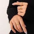 Golden titanium steel ring set with LOVE lettering, zircon inlay and rope twist texture - Crown LOVE Opening Ring (A308-Gold) / Gold