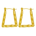Golden bamboo texture hoop earrings with a vintage rectangular geometric design - Trapezoid Bamboo Vintage