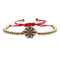 Adjustable golden beaded bracelet with colorful zircon octagon pendant and red cord - Red Cord Bead Chain