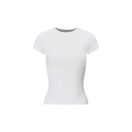 Slim fit white crew neck short sleeve sports t-shirt with fine ribbed knit texture - L / White