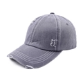 Detail of distressed dark grey baseball cap with white contrast stitching and ripped effects - One Size(Adjustable) / Light Gray (Distressed Hole)