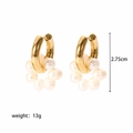 Gold stainless steel hoop earrings with multiple white pearls, 2.75cm size, 13g weight - Multi-Pearl Cluster Hoop Style (TE6041)