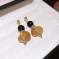 Maillard geometric earrings featuring black beads and amber marble resin pendants - 35# Silver Earring Post-Gold-Black-Contrast Splicing Beads