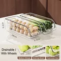 Set of 2 narrow food-grade plastic kitchen storage boxes with drainage plate and wheels - Narrow Wheels Upgrade - 2 Pack / Clear White