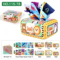 Animal print tissue box toy set with 12 colorful scarves and 3 crinkle papers - Forest Animal (12 Scarves + 3 Crinkle Papers)