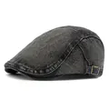 Béret vintage en denim gris foncé délavé avec boucle en métal réglable pour hommes et femmes - Réglable / Noir
