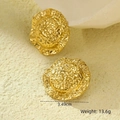 Macro shot of 3.49cm hammered gold earrings with irregular texture and size specs - Oversized Hammered Wrinkled Stud Earrings