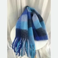 Plaid winter scarf in blue checkered pattern with soft fringe edges for warmth - Blue Plaid (10)