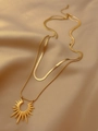 Collar de doble capa dorado con colgante de sol y cadena de serpiente en seda - Dorado-Doble Capa Girasol