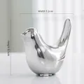 Modern chrome silver ceramic bird figurine, 7.2cm width by 6.5cm height, polished finish - Small / Silver