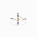 Minimalistische S925 zilveren open ring met vijf kleurrijke zirkonia steentjes - US Maat 6 / Meerkleurig Wit Goud