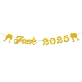 Striscione glitter oro Fuck 2025 con calici di champagne per decorazione di Capodanno - Stile Fuck 2025 (J-0054-2)