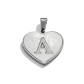 Polished silver stainless steel heart-shaped pendant engraved with the letter A - Letter A / Steel