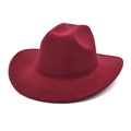 Sombrero de vaquero occidental clásico de fieltro de lana rojo oscuro con ala ancha - M(56-58cm) / Burdeos