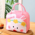 Insulated pink lunch bag with cute cartoon rabbit print and durable top handles - Pink Rabbit