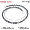 Collana hip hop a doppio strato con catena spessa nera invecchiata e catena sottile - Set Collana 50cm + Bracciale 45cm / Nero