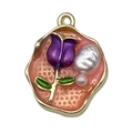 French vintage enamel flower pendant with purple rose and baroque pearl inlay - Light Pink Purple Tulip Pearl-22078