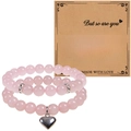 Set di bracciali in quarzo rosa con ciondolo a cuore d'argento e inserti di cristalli - Set di Quarzo Rosa