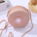 Pink woven straw crossbody bag with daisy flower embroidery for girls' summer outfit - Diameter 12cm / Small Round Bag Pink Daisy / Pink