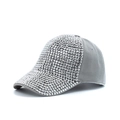 Detail of grey baseball cap with dense silver rhinestones on visor and front - Gray