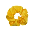 Elegant yellow satin silk scrunchie with a soft pleated texture and vibrant glossy finish - Yellow