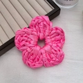 Pink floral satin scrunchie with layered fabric design for women's hair styling - Flower / Pink