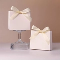 White gift bag with beige ribbon bow and minimalist paper design for wedding candy - Blank White Bag Beige Ribbon / 11.5*4.5*10