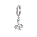 Détail de boucles d'oreilles serpent en argent avec zircons blancs et yeux vert émeraude - EH00746 Or Blanc